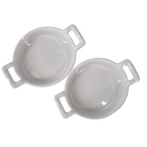 Set of 2 White Ceramic Ramekins SMO Design France Mini Baking Dishes